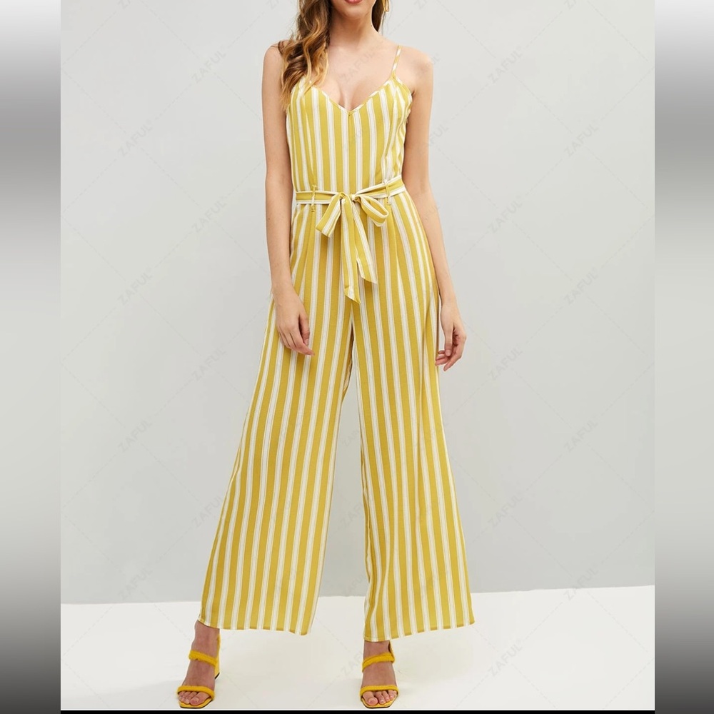 Striped Yellow Wide Leg Jumpsuit